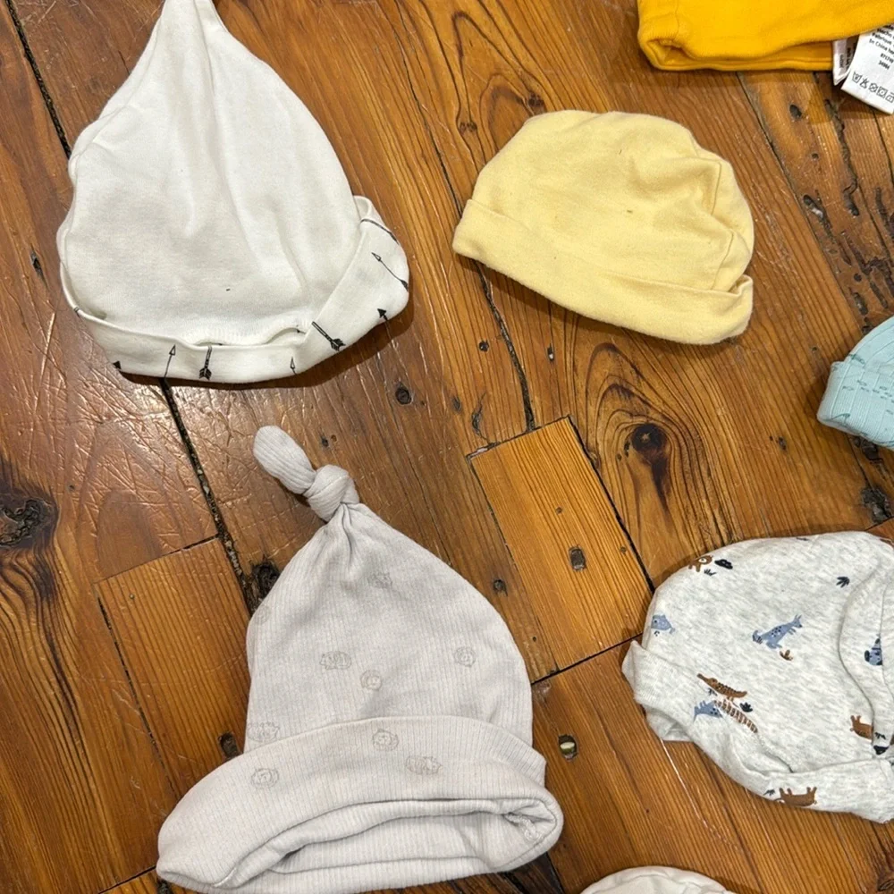 Baby boy hats set of bundle of 9 ranging in sizes 0-12 months